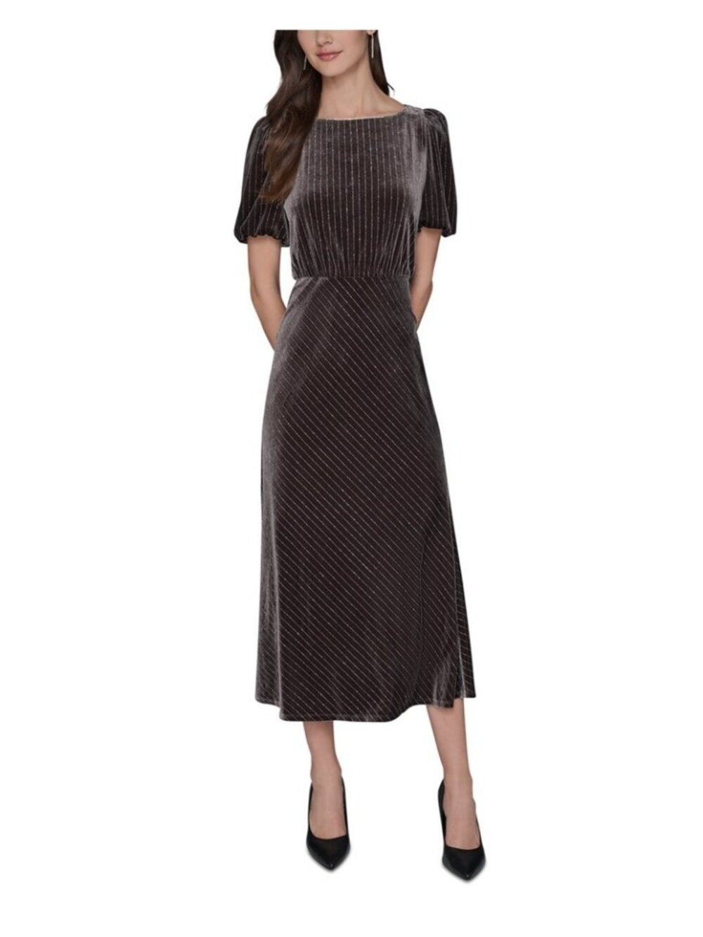 NWT Karl Lagerfeld Paris Velvet Pinstripe Midi Dress Size 10 MSRP $158